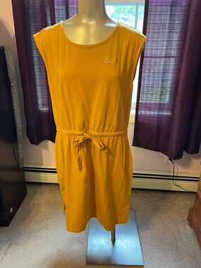 Calvin Klein Sleeveless Drawstring Midi Dress in Mustard